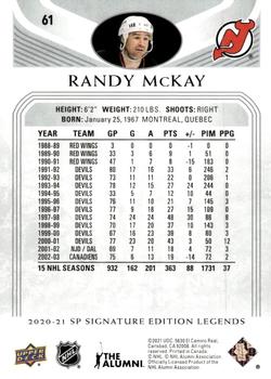 2020-21 SP Signature Edition Legends #61 Randy McKay Back