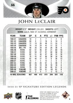 2020-21 SP Signature Edition Legends #66 John LeClair Back