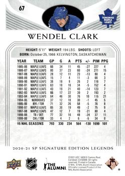 2020-21 SP Signature Edition Legends #67 Wendel Clark Back