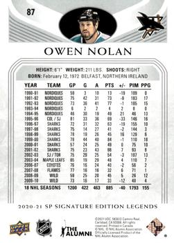 2020-21 SP Signature Edition Legends #87 Owen Nolan Back