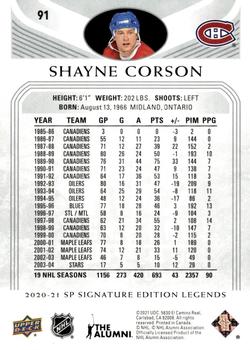 2020-21 SP Signature Edition Legends #91 Shayne Corson Back