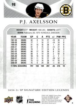 2020-21 SP Signature Edition Legends #98 P.J. Axelsson Back