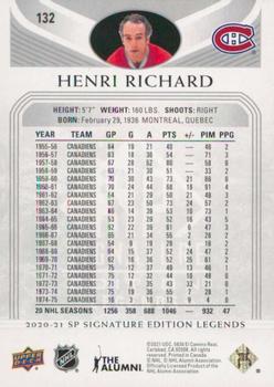 2020-21 SP Signature Edition Legends #132 Henri Richard Back