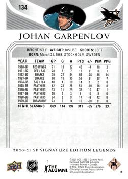 2020-21 SP Signature Edition Legends #134 Johan Garpenlov Back