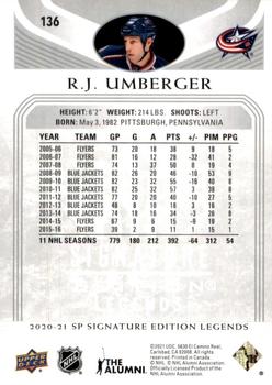 2020-21 SP Signature Edition Legends #136 R.J. Umberger Back