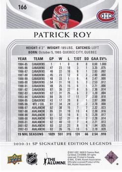 2020-21 SP Signature Edition Legends #166 Patrick Roy Back