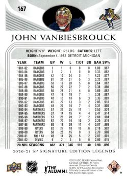 2020-21 SP Signature Edition Legends #167 John Vanbiesbrouck Back