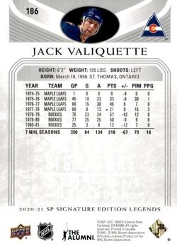 2020-21 SP Signature Edition Legends #186 Jack Valiquette Back