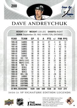 2020-21 SP Signature Edition Legends #200 Dave Andreychuk Back