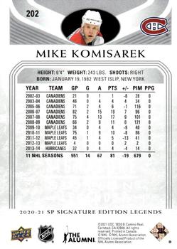 2020-21 SP Signature Edition Legends #202 Mike Komisarek Back