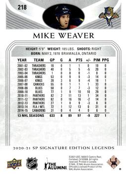 2020-21 SP Signature Edition Legends #218 Mike Weaver Back