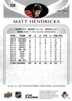 2020-21 SP Signature Edition Legends #228 Matt Hendricks Back