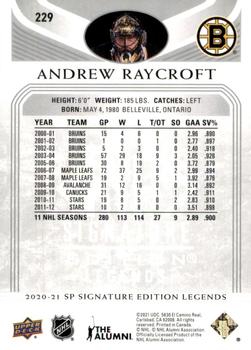 2020-21 SP Signature Edition Legends #229 Andrew Raycroft Back