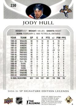 2020-21 SP Signature Edition Legends #230 Jody Hull Back