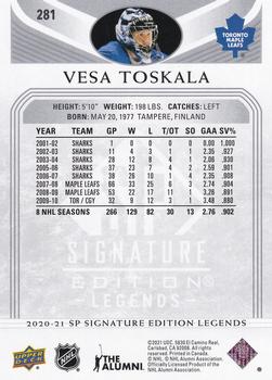 2020-21 SP Signature Edition Legends #281 Vesa Toskala Back