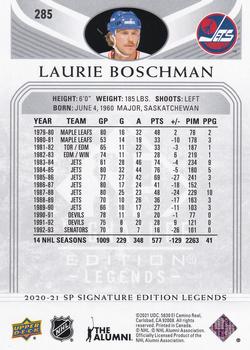 2020-21 SP Signature Edition Legends #285 Laurie Boschman Back