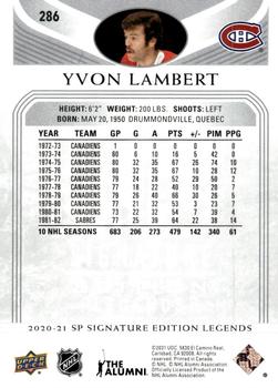 2020-21 SP Signature Edition Legends #286 Yvon Lambert Back