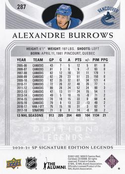 2020-21 SP Signature Edition Legends #287 Alexandre Burrows Back