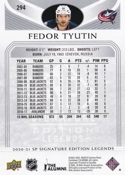 2020-21 SP Signature Edition Legends #294 Fedor Tyutin Back