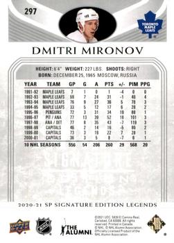 2020-21 SP Signature Edition Legends #297 Dmitri Mironov Back