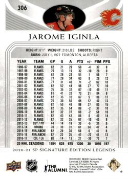 2020-21 SP Signature Edition Legends #306 Jarome Iginla Back