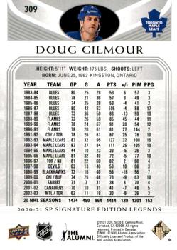 2020-21 SP Signature Edition Legends #309 Doug Gilmour Back