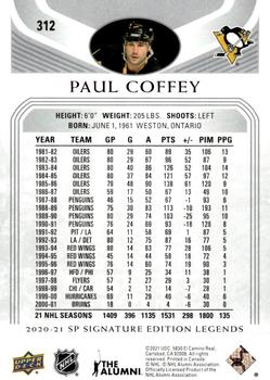 2020-21 SP Signature Edition Legends #312 Paul Coffey Back