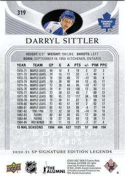 2020-21 SP Signature Edition Legends #319 Darryl Sittler Back