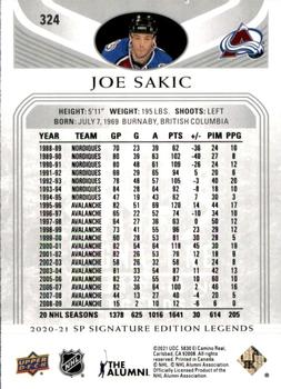2020-21 SP Signature Edition Legends #324 Joe Sakic Back
