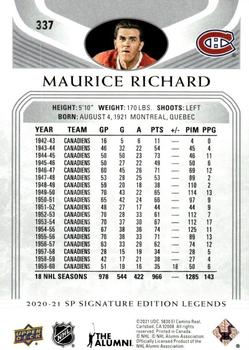 2020-21 SP Signature Edition Legends #337 Maurice Richard Back