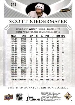 2020-21 SP Signature Edition Legends #345 Scott Niedermayer Back