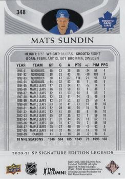 2020-21 SP Signature Edition Legends #348 Mats Sundin Back