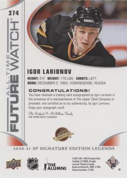 2020-21 SP Signature Edition Legends #374 Igor Larionov Back