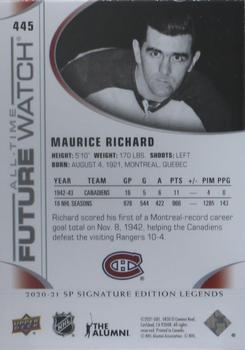 2020-21 SP Signature Edition Legends #445 Maurice Richard Back