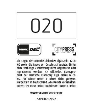 2021-22 Playercards Stickers (DEL) #20 Samir Kharboutli Back