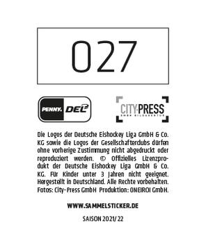 2021-22 Playercards Stickers (DEL) #27 Tobias Ancicka Back