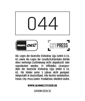 2021-22 Playercards Stickers (DEL) #44 Sebastian Streu Back