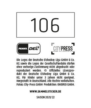 2021-22 Playercards Stickers (DEL) #106 Alexander Ehl Back