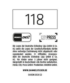 2021-22 Playercards Stickers (DEL) #118 Karri Rämö Back