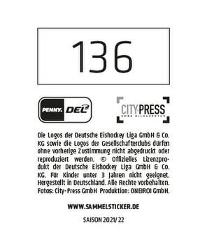 2021-22 Playercards Stickers (DEL) #136 Wojciech Stachowiak Back