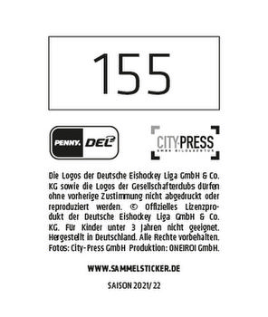 2021-22 Playercards Stickers (DEL) #155 Eric Cornel Back