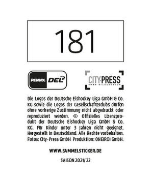 2021-22 Playercards Stickers (DEL) #181 Julian Chrobot Back