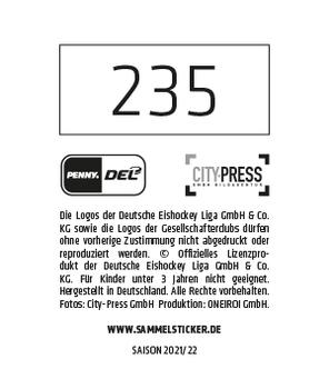 2021-22 Playercards Stickers (DEL) #235 Joonas Lehtivuori Back