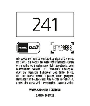 2021-22 Playercards Stickers (DEL) #241 Daniel Fießinger Back