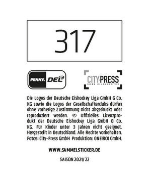 2021-22 Playercards Stickers (DEL) #317 Benedikt Schopper Back