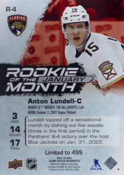 2021-22 Upper Deck Game Dated Moments - Rookie of the Month Achievements #R-4 Anton Lundell Back