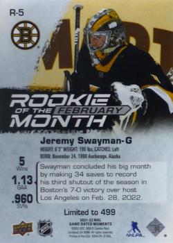 2021-22 Upper Deck Game Dated Moments - Rookie of the Month Achievements #R-5 Jeremy Swayman Back