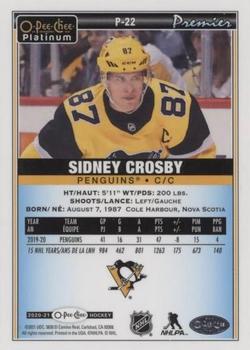 2020-21 O-Pee-Chee Platinum - Premier #P-22 Sidney Crosby Back