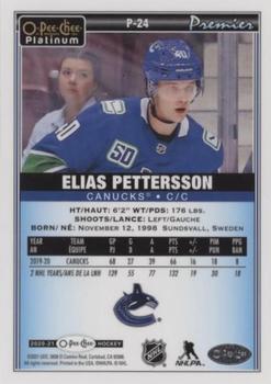 2020-21 O-Pee-Chee Platinum - Premier #P-24 Elias Pettersson Back