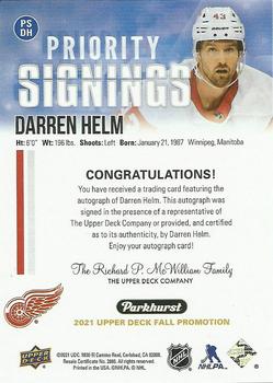 2021 Upper Deck Fall Expo - Parkhurst Priority Signings #PS-DH Darren Helm Back
